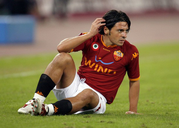 AS Roma's Esposito sits on the field during their Italian Serie A soccer match against Inter Milan in Rome