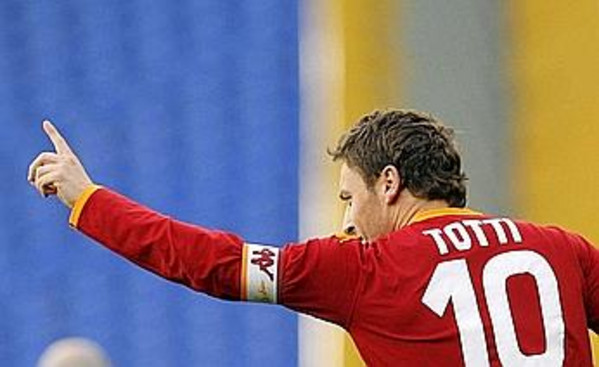 AS Roma's Totti celebrates after scoring against Catania during Italian Cup semi-final match in Rome