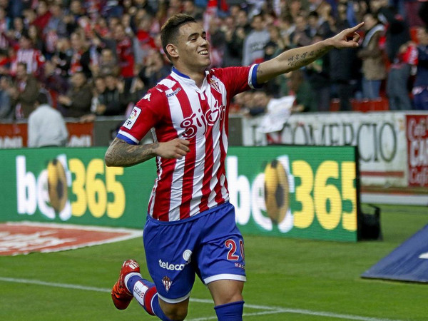 Spanish League match between Sporting Gijon and UD Las Palmas In this picture Sanabria celebrates