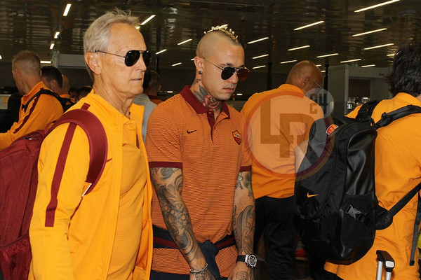 Nainggolan Fiumicino, Roma in partenza per Boston 23.07.16