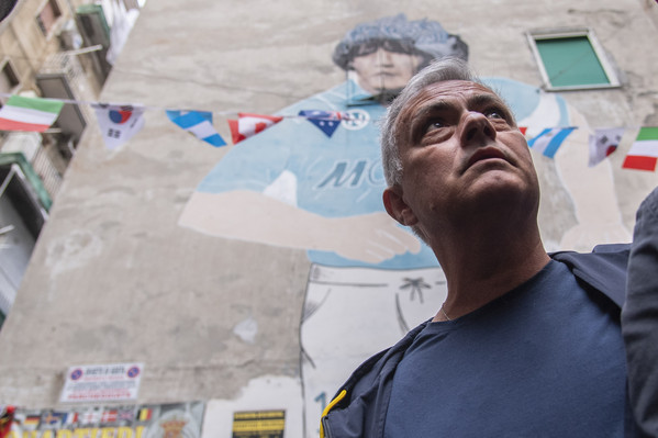 AS Roma coach Josè Mourinho visits Maradona's mural