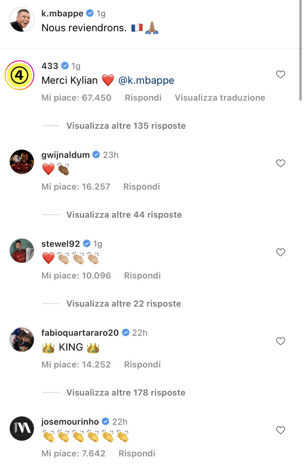 mourinho commento mbappe ig