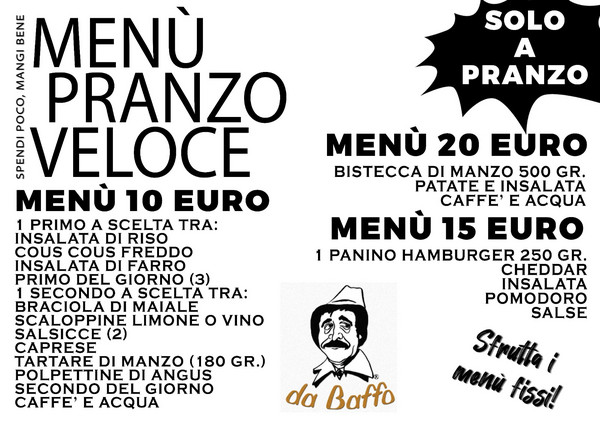 menù 10-15-20 euro baffo pranzo