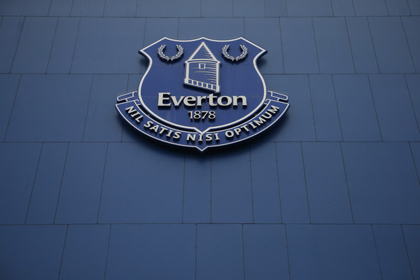 The Everton logo is seen at Goodison Park, home of Everton Football Club