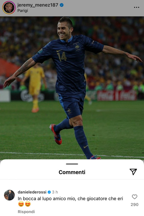 instagram commento de rossi addio calcio menez