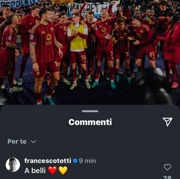 instagram commento totti roma-lazio