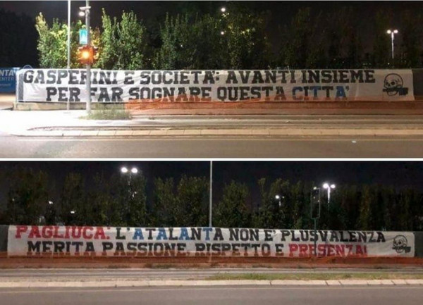 atalanta striscioni tifosi gasperini pagliuca
