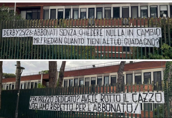 striscione tifosi friedkin derby biglietti